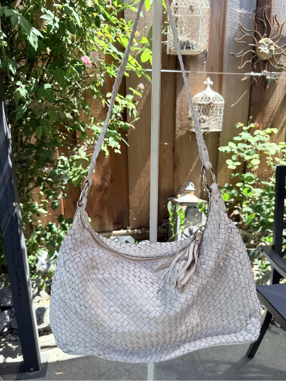 Elliott Lucca Woven Leather Hobo Bag - Light Beige